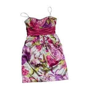 Y2K Vintage Jodi Kristopher Floral Satin Dress Size 5/6 | Ruched Bodice, Bubble